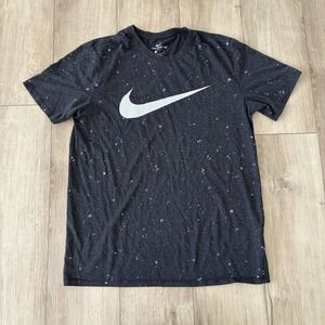 Nike Shirt Mens‎ Large Black Crackle Swoosh Athletic Fit Logo Tee Speckle